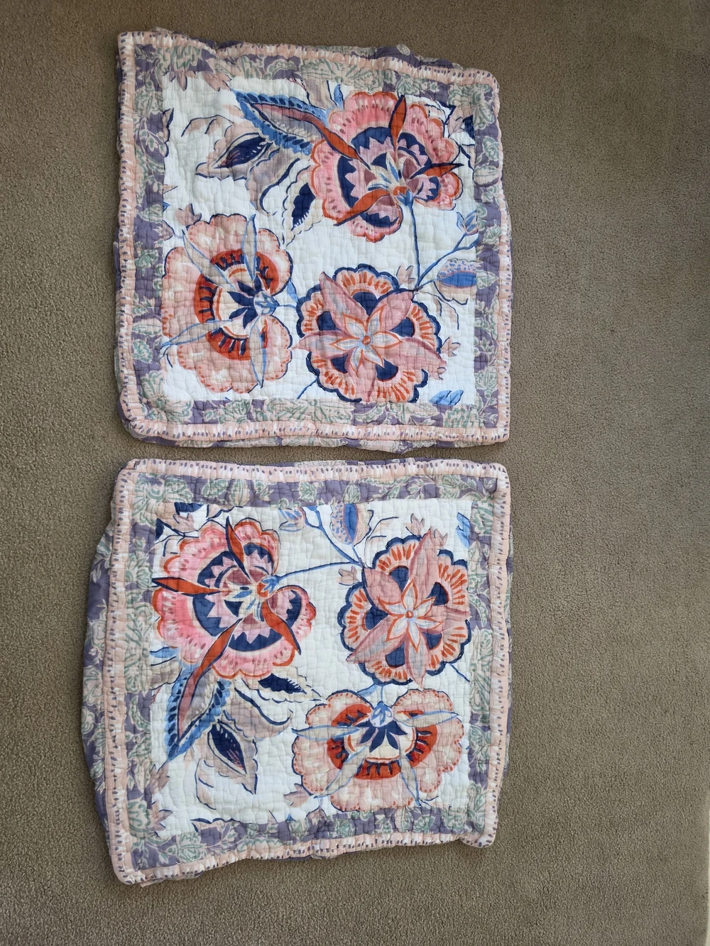 Anthropologie Brynne Floral Quilt And Two Shams in Coral, Navy & Lavender